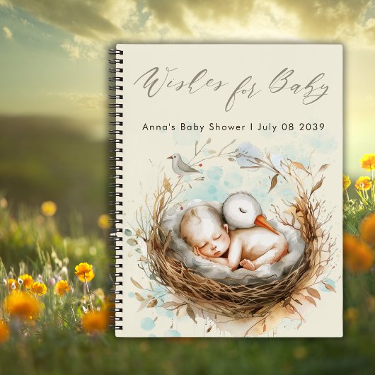 Wünsche für Baby Cute Stork Baby Showbook Notizblock