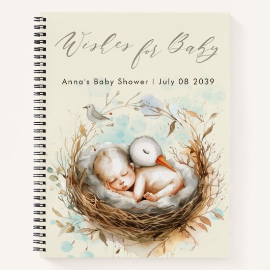 Wünsche für Baby Cute Stork Baby Showbook Notizblock (Vorderseite)