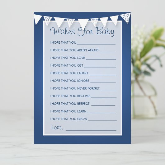 Wünsche für Baby Dusche Liebe Bunting Blue Hinweiskarte (Stehend Vorderseite)