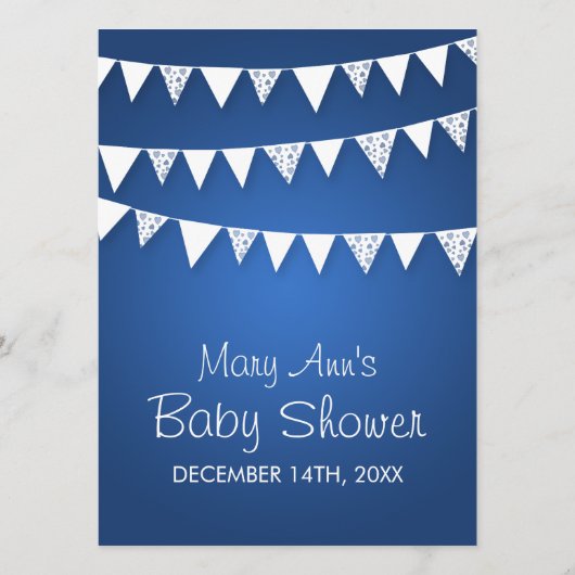 Wünsche für Baby Dusche Liebe Bunting Blue Hinweiskarte (Rückseite)