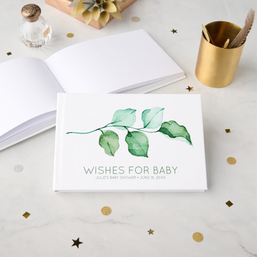 Wünsche für Baby | Elegante Foliage Baby Shower Gästebuch (Vorderseite Offen)
