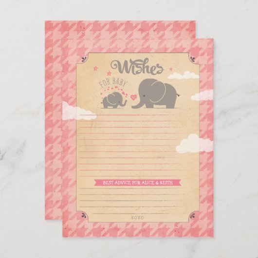 Wünsche für Baby Girl - Elefantenberatungskarten Hinweiskarte (Vorne/Hinten)
