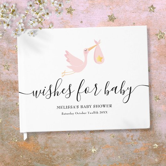 Wünsche für Baby Girl Pink Stork Star Baby Dusche Gästebuch