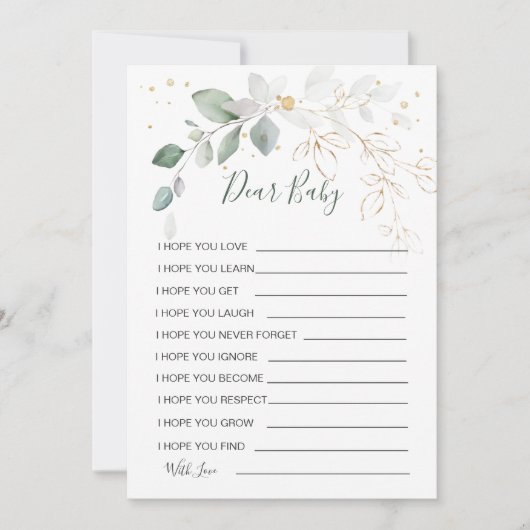 Wünsche für Baby Green Gold Foliage Duwer Game Einladung (Vorderseite)