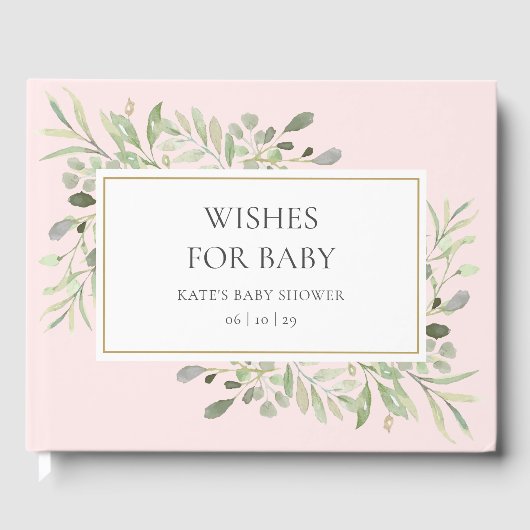 Wünsche für Baby Greenery Girl Pink Babydusche Gästebuch (Vorderseite)