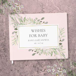 Wünsche für Baby Greenery Girl Pink Babydusche Gästebuch
