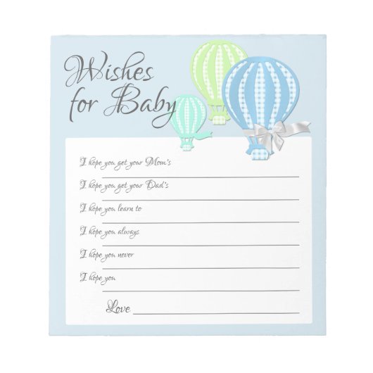 Wünsche für Baby Hot Air Balloons Shower Game Edit Notizblock (Vorderseite)