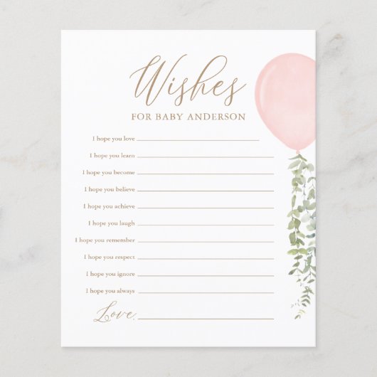 Wünsche für Baby Pink Balloon Baby Showspiel (Vorderseite)
