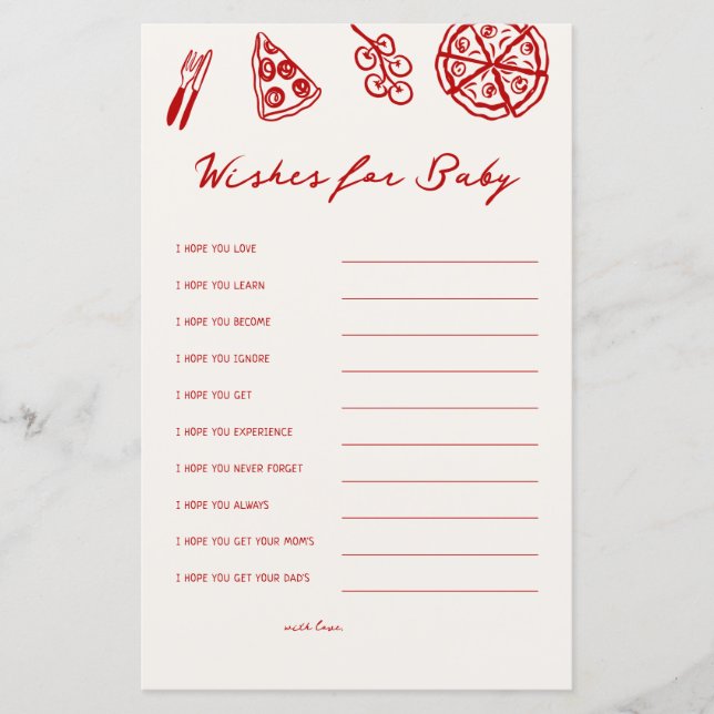 Wünsche für Baby Pizza Baby Showspiele (Vorderseite)