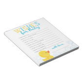 Wünsche für Baby Rubber Duck Baby Shower Ratschläg Notizblock (angewinkelt)