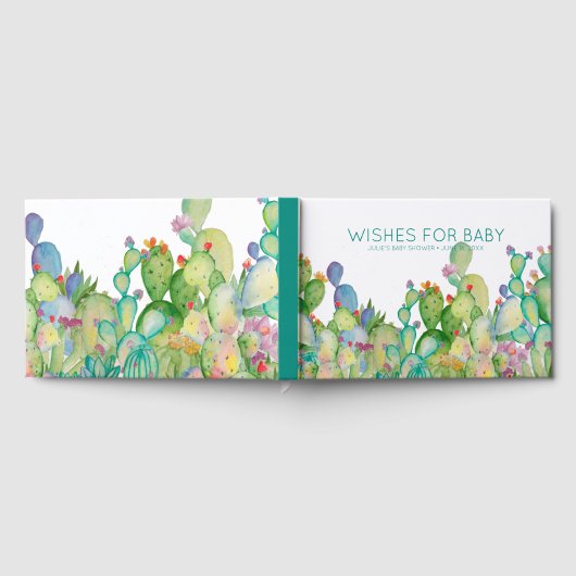 Wünsche für Baby | Wasserfarben-Kaktus-Kinderdusch Gästebuch (Voll)