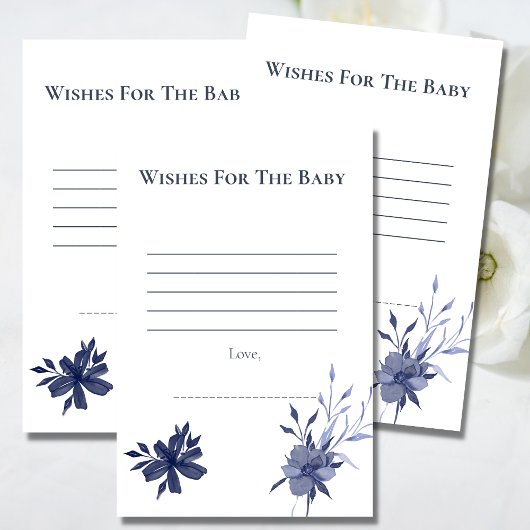 Wünsche für Baby Watercolor Navy Blue Floral