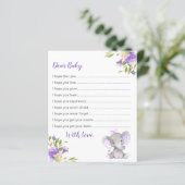 Wünsche für Babykarten Lila Girl Elephant Dusche (Stehend Vorderseite)