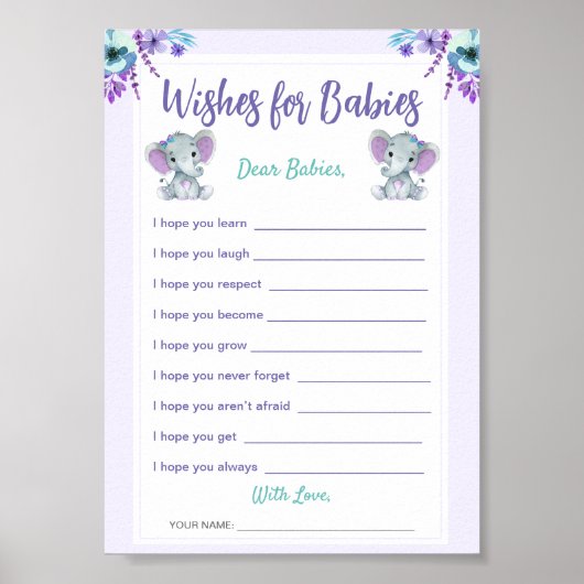 Wünsche für Babys Twin Girl Dusche Digitale Karte Poster (Vorne)