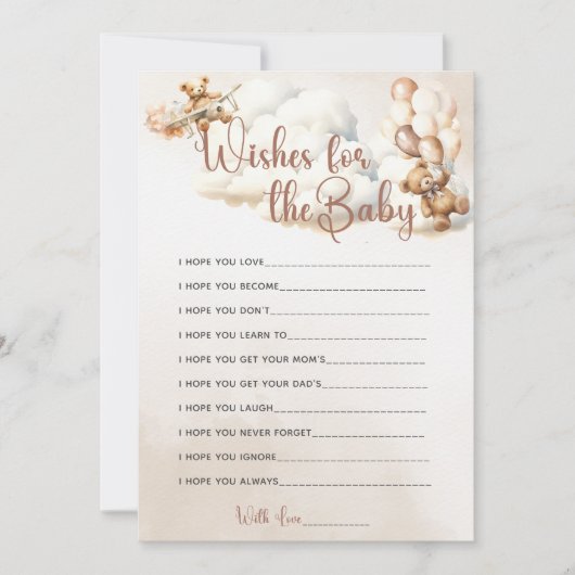 WÜNSCHE FÜR DAS Baby Duwer Game Niedlich Bären Bal Einladung (Vorderseite)