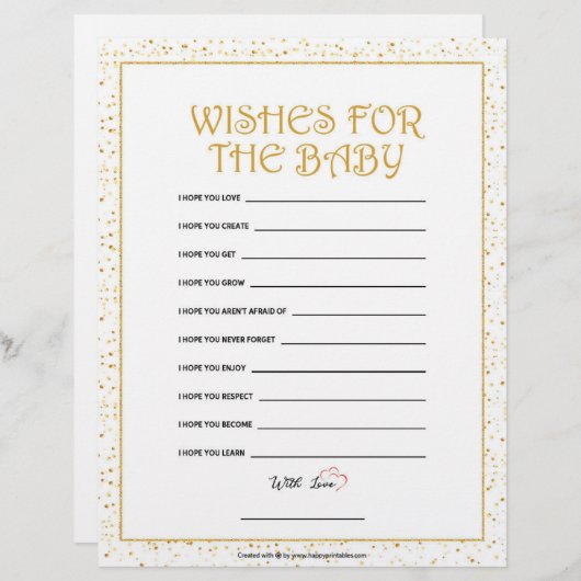 Wünsche für das Baby [goldene Glitzern] Briefbogen (Vorne/Hinten)