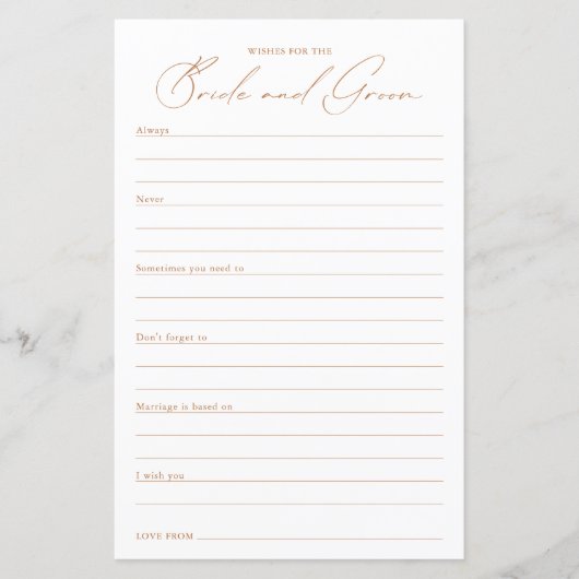 Wünsche für das Brautparty Bride & Groom (Vorderseite)