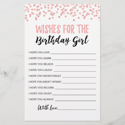 Wünsche für das Geburtstagsmädchen Geburtstagspart (Vorderseite)