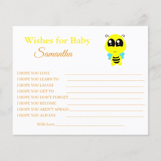 Wünsche für ein Baby, Biene, Baby Duschkarte Flyer (Vorne)