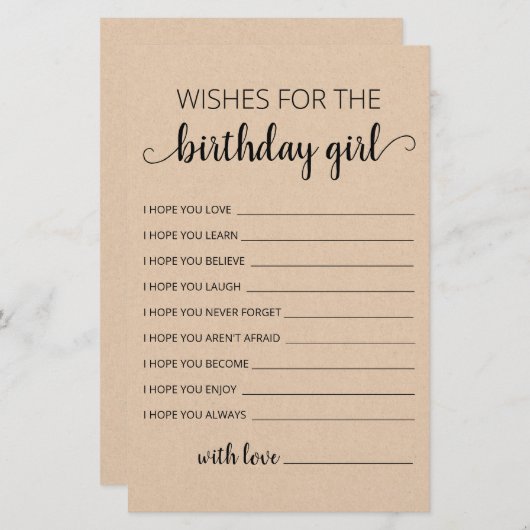 Wünsche für Geburtstagskarte (Vorne/Hinten)