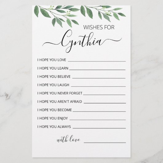 Wünsche für Geburtstagskarte (Vorderseite)