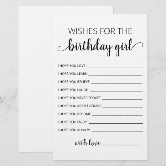 Wünsche für Geburtstagskarte (Vorne/Hinten)