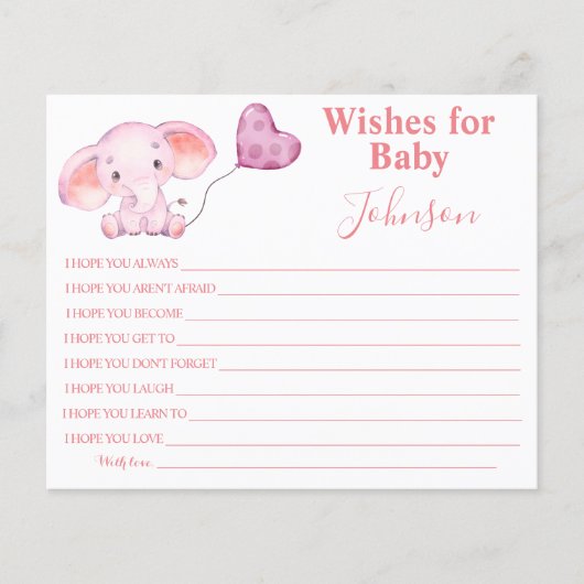 Wünsche für Kinder | Baby Elephant | Babyduschkart Flyer (Vorne)