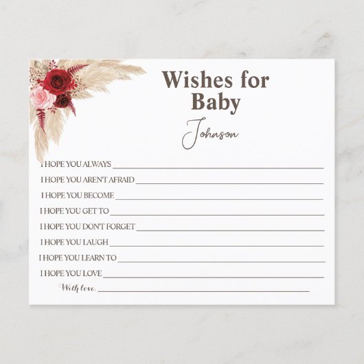 Wünsche für Kinder | Pampas Grass | Babyduschkarte Flyer (Vorne)