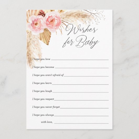 Wünsche für kleine Mädchen, Boho pink Floral pampa Hinweiskarte (Vorderseite)