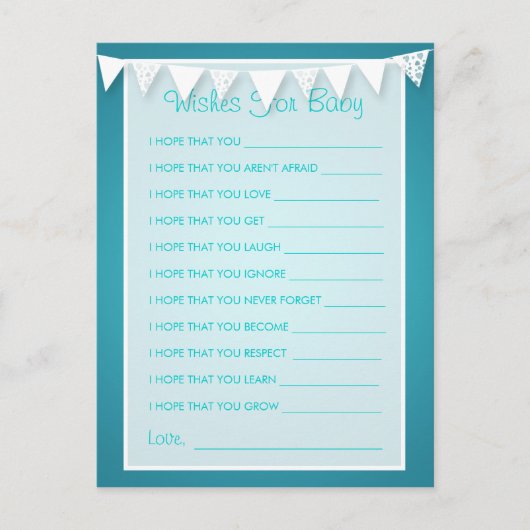 Wünsche für Liebe mit Babydusche Hinweiskarte (Vorderseite)