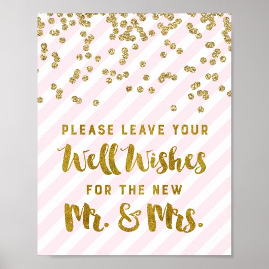 Wünsche für Mr. & Mrs. Wedding Sign Pink Gold Stre Poster (Vorne)
