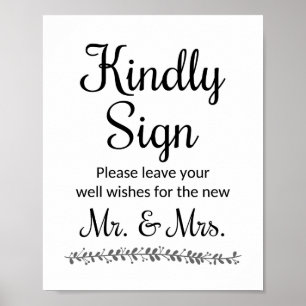 Wünsche für neue Frau Wedding Gästebuchsigne Poster