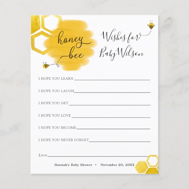 Wünsche für unsere Honey Bee Baby Dusche (Vorderseite)