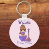 Wünsche Kommen Sie Lila Genie Girl Magic Flasche Schlüsselanhänger (Vorderseite)
