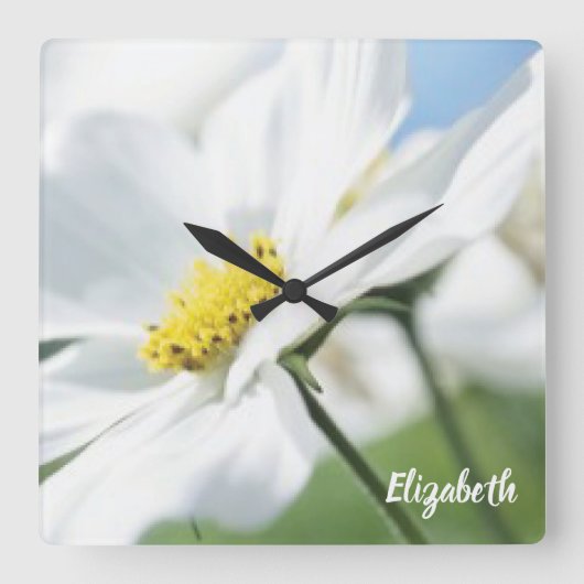 Wünsche mit White Daisies Personalisiert Quadratische Wanduhr (Vorderseite)