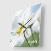 Wünsche mit White Daisies Personalisiert Quadratische Wanduhr (Winkel)