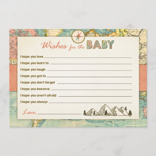 Wünsche nach Baby Dusche Game Adventure Travel Hinweiskarte (Vorderseite)