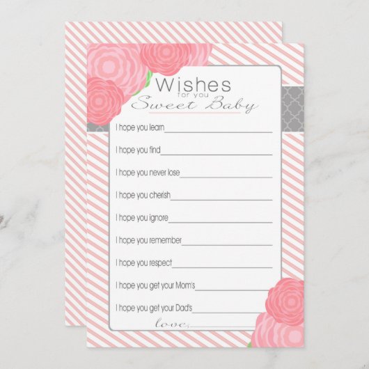 Wünsche nach Baby Shower Karte. Pink Einladung (Vorne/Hinten)