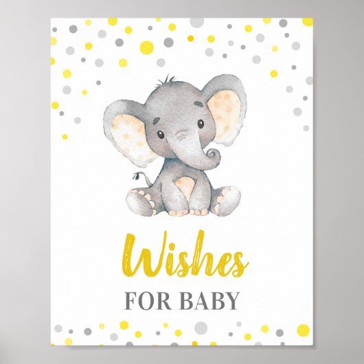 Wünsche nach Baby Yellow Dots Elephant Baby Shower Poster (Vorne)