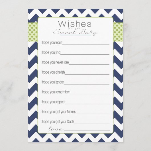 Wünsche nach Babykarten. Zickzack Hinweiskarte (Vorderseite)