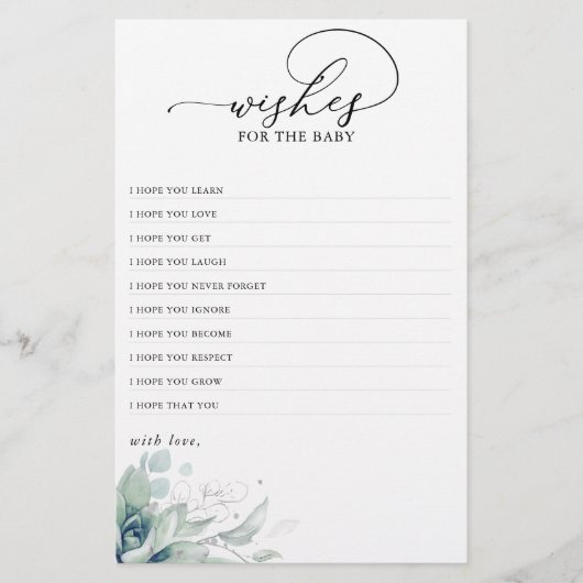 Wünsche nach einer Baby-Pflegedusche im Grünen (Vorderseite)