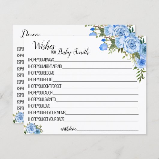 Wünsche nach einer neuen Baby Blue Babyduschkarte (Vorne/Hinten)