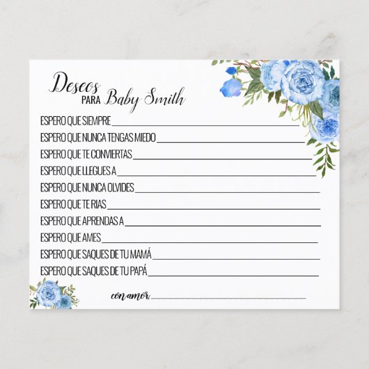 Wünsche nach einer neuen Baby Blue Babyduschkarte (Rückseite)