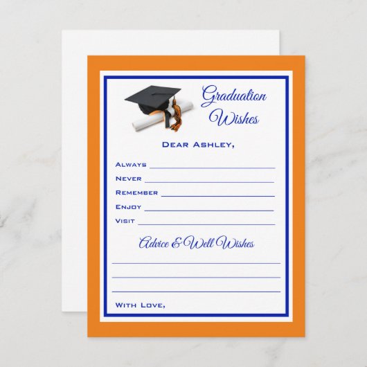 Wünsche und Ratschläge | Blau und Orange Mitteilungskarte (Vorne/Hinten)