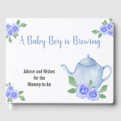 Wünsche und Ratschläge Blue Teapot Boy Baby Dusche Gästebuch (Vorderseite)