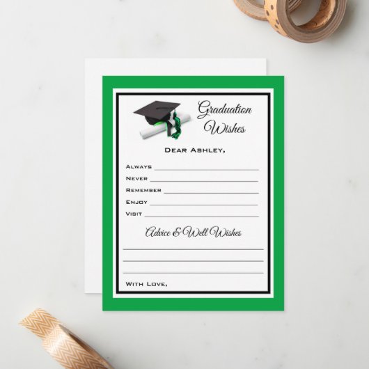 Wünsche und Ratschläge | Schwarz und Grün Mitteilungskarte (Vorderseite/Rückseite Beispiel)