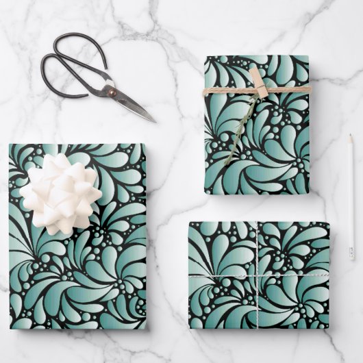 Wünschen Fleur-Muster in Minty Green Geschenkpapier Set (Vorderseite)