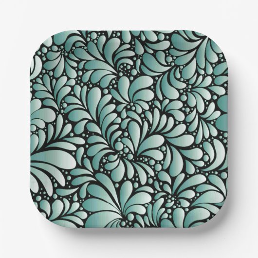 Wünschen Fleur-Muster in Minty Green Pappteller (Vorderseite)