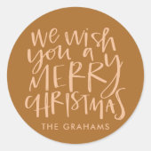 "Wünschen Sie ein frohes Weihnachtsfest" Golden Runder Aufkleber (Vorderseite)