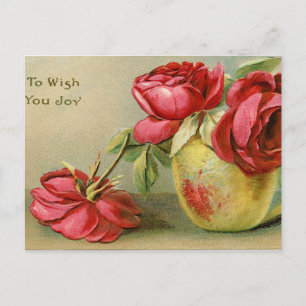 Wünschen Sie Freude an Vintager floraler Postkarte